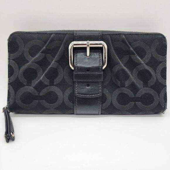 Coach Handbags - Coach Long Zip Around Women's Wallet In Signature Canvas - Black